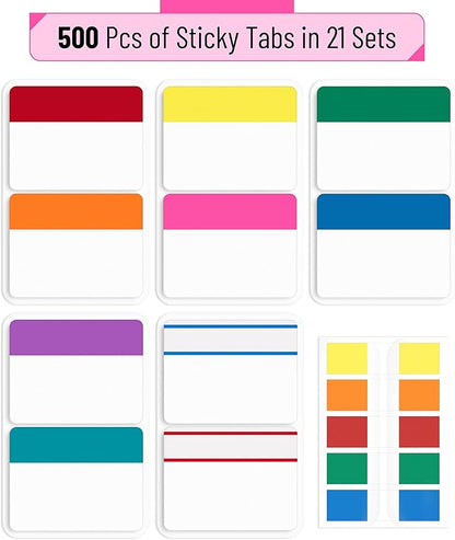 Mr. Pen- Sticky Index Tabs, 500 Pcs, 21 Sets, Colorful Sticky Tabs for Notebooks, Page Markers, Page Tabs for Binders, Page Tabs Sticky Tabs for Books, Notebook Tabs, Book Sticky Tabs for Notebooks