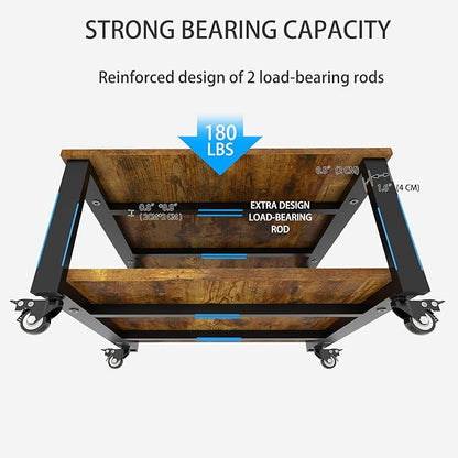 Natwind 2 Tier Laser Printer Stand,23.6''x23.6''x12.6'' Large Printer Table Copier Stand,Heavy Duty Rolling Printer Cart with Paper Storage Shelf,Printer Holder with Wheels for Home Office (Retro)