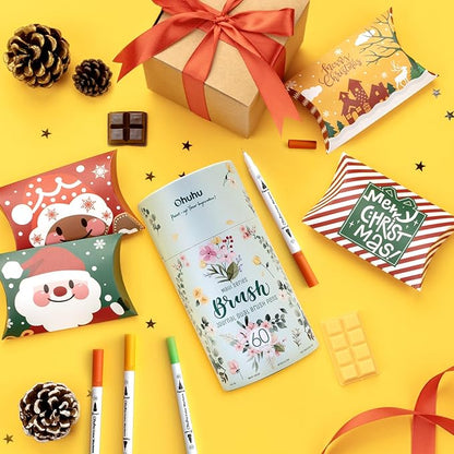 Ohuhu Markers for Adult Coloring Books No Bleeding 60 Colors Coloring Markers Water-based Dual Tips Fineliner & Brush Drawing Pens Art Markers for Kids Adults Sketch Journal - Maui - White