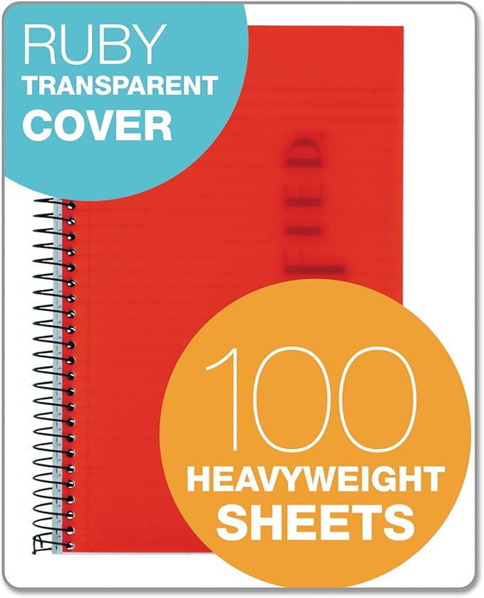 Tops Classified Business Notebook, 5.5 x 8.5-Inch, College Rule, 100 Sheets per Book, Ruby Plastic Cover (73505)