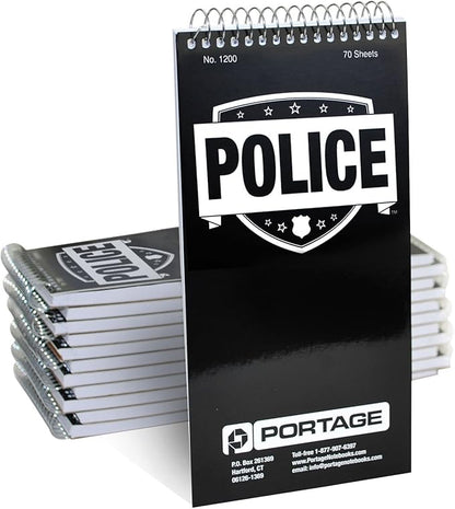 Portage Public Safety Police Notebook – Top Bound Spiral Notebook, Writing Pad for Interviews, Accidents & Incident Reports, Field Notes Book for Police – 4 x 8 Inches, 70 Sheets, 12 Pack