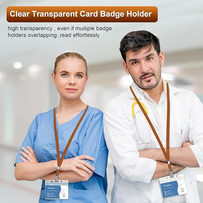 100 Pcs Lanyards for ID Badges and 100 Pcs Clear Name Tag Holders Reusable Lanyard with Clip Plastic ID Card Badge Holder Name Badges for Adults Kids Business School Office Supplies (Brown)