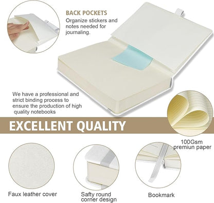 Lined Journal Notebook, 360 Numbered Pages(With page number), Thick Journal for Writing A5 College Ruled Notebook, 100gsm Lined Paper, Leather Hardcover, 5.75'' X 8.38''-1 Pack, White