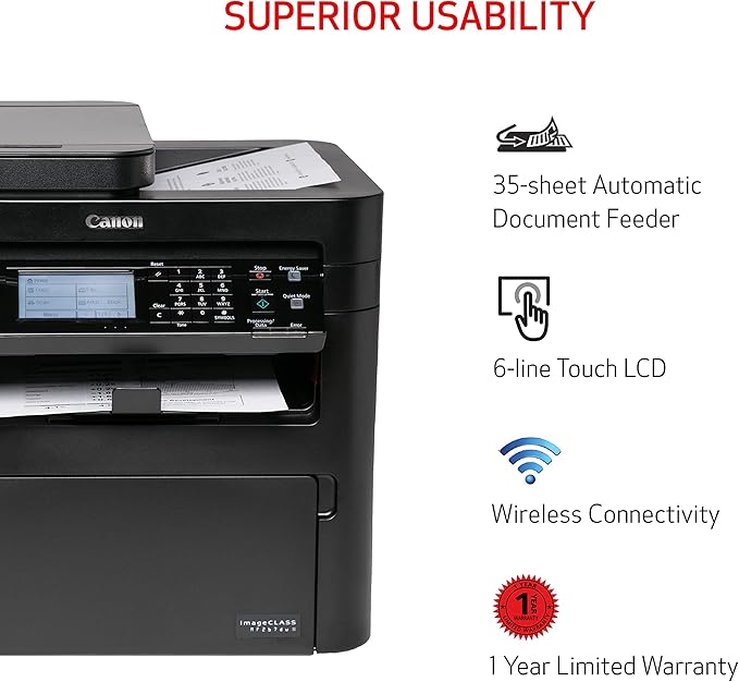 Canon imageCLASS MF267dw II - Monochrome Duplex Wireless Laser Printer, All-in-One With Scanner, Copier, Fax, Auto Document Feeder, Mobile Ready, 30 PPM, Black