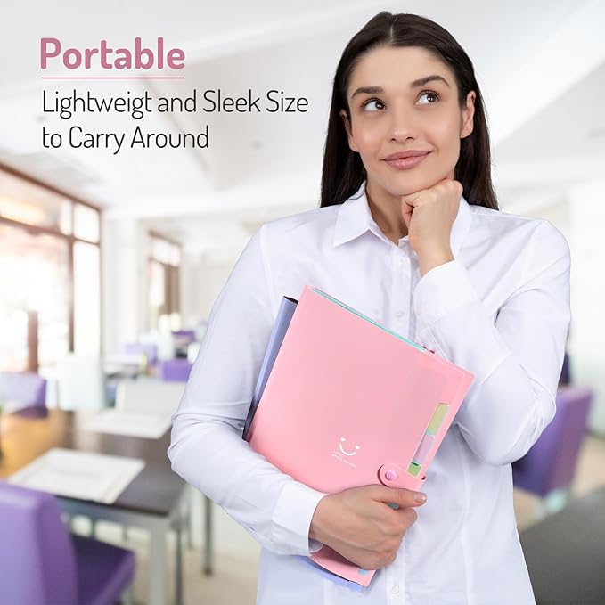 Forvencer Accordion File Organizer, Letter Size, 7 Pocket Expanding File Folder, Cute File Folder with Labels, Portable File Organizer for School Office Supplies, Folders for Documents, Blue