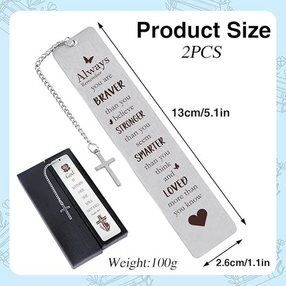 Christian Metal Bookmarks Gifts - 2Pcs Inspirational Bible Verse Bookmarks Gift for Book Lovers Pretty Bookmarker with Cross Pendant for Women Religious Book Mark Gifts for Friends