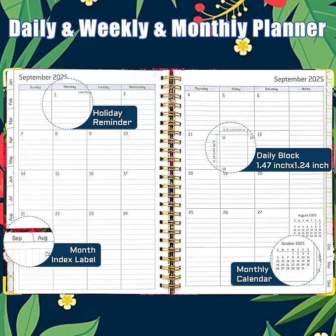 Weekly Planner 2025, Academic Year Weekly and Monthly Planner from JANUARY.2025 - DECEMBER.2025, 8.5" X 6.2", Daily Planner Notebook with Tabs for Women, Perfect Organizer
