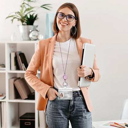 Lanyards for Id Badges 3 Pack Badge Lanyard with 6 Pcs Id Badge Holder Retractable Stainless Steel Teacher Lanyards Cruise Ship Lanyards for Girl Women (Purple, Pink, Bright Blue)