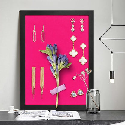 Black Bulletin Boards Cork Board with Felt, 17"x13" Large Display Pin Board Vision Board for Walls, Jewelry, Notes, Collection, Photos, Office, Wood Framed(Black) & Felt(Black), 2pc