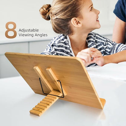 wishacc Book Stand, Extra Large (19.68 x 14 inches) Bamboo Wood Book Holder Recipe Stand for Thick Book Reading Hands Free