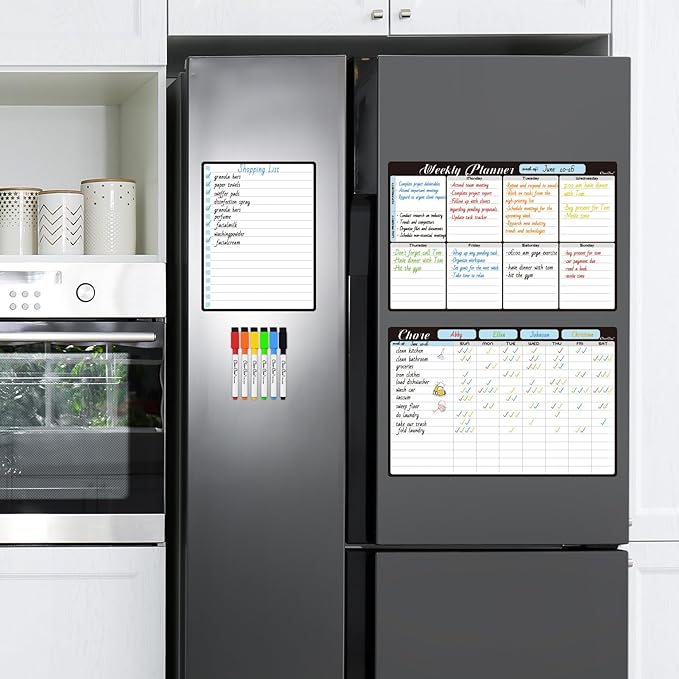 Magnetic Dry Erase Chore Chart and Weekly Calendar - 8.5"x13" Chore Board and Weekly Calendar for Fridge - 6.5"x8.5" List Board and 6 Extra Fine Point Markers Included - Shipped Flat