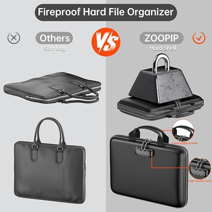 Accordion File Organizer,Fireproof Document Box with Lock,Large 13 Pocket Expanding File Folder,Hard-Shell Portable Safe Storage for Letter/Legal Document,Laptop,Valuables-Black