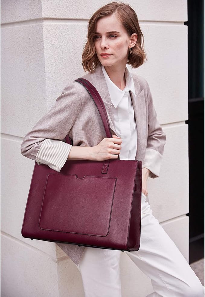 Telena Laptop Tote Bag for Women, 15.6 Inch Shoulder Tote Bag Leather Briefcase for Women, Large Capacity Handbag Bags