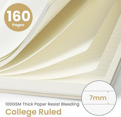 Lined Journal Notebook for Women & Men, Hardcover Leather Journal for writing, A5 College Ruled Notebook for Work & Note Taking, Perfect for Office School Home Supplies, 160 Pages, Beige Grey