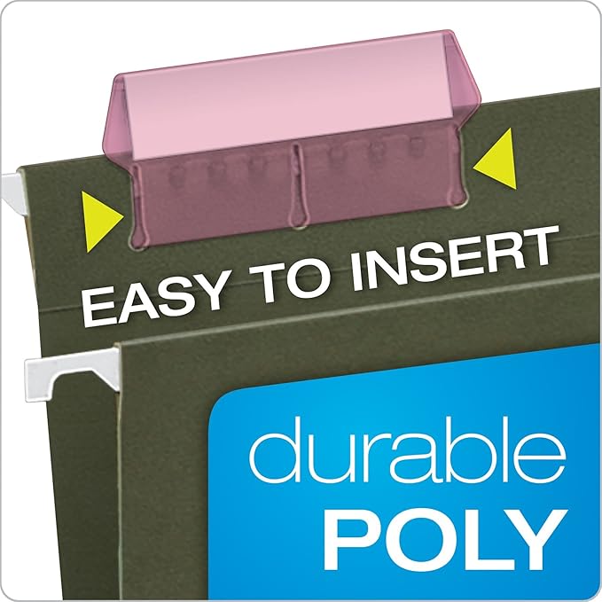 Pendaflex Hanging Folder Tabs, 2", Clear Pink, 25 Tabs and Inserts per Pack (42 PIN)