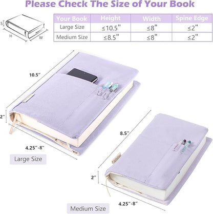 Canvas Book Covers, Washable Book Protector, Book Cover for Paperback Novels, Adjustable Book Cover for Hardcover with Pockets for Pen, Soft Cover Books, Book Lovers Gifts