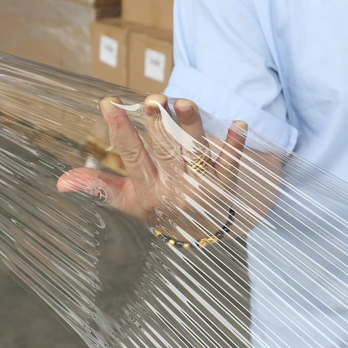 BOMEI PACK Clear Stretch Wrap Roll with Plastic Handle 18" x 1000 Feet 80 Gauge 4 Pack, Shrink Wrap Heavy Duty, Self-Adhering Plastic Wrap for Shipping, Moving