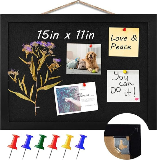 Black Cork Board Black Bulletin Board Pin Display Board for Wall Corkboard Black Pushpin Board Vision Board Picture Photo Felt Board for Memos, Photos, Home, Kitchen, Office,15"x11"