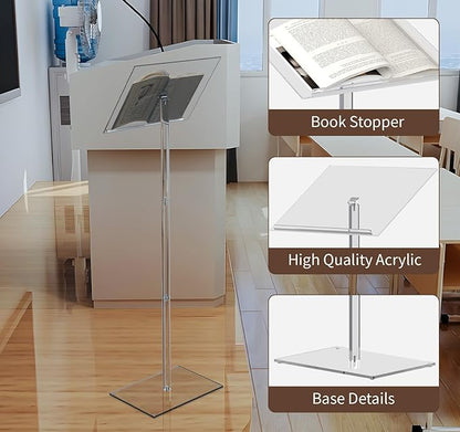 Baoz Acrylic Podium, Angle Adjustable Podium Stand Clear Speaking Podium Lecterns & Podiums for Speech Weddings Concert Church Classroom