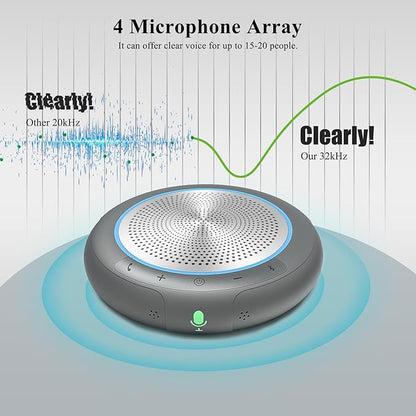Conference Speaker with Microphone, Silver 360° Voice Pickup Portable Conference Microphone Noise Reduction Bluetooth 5.0 Speakerphone for Zoom, Webex, Home, Office, Online Calling