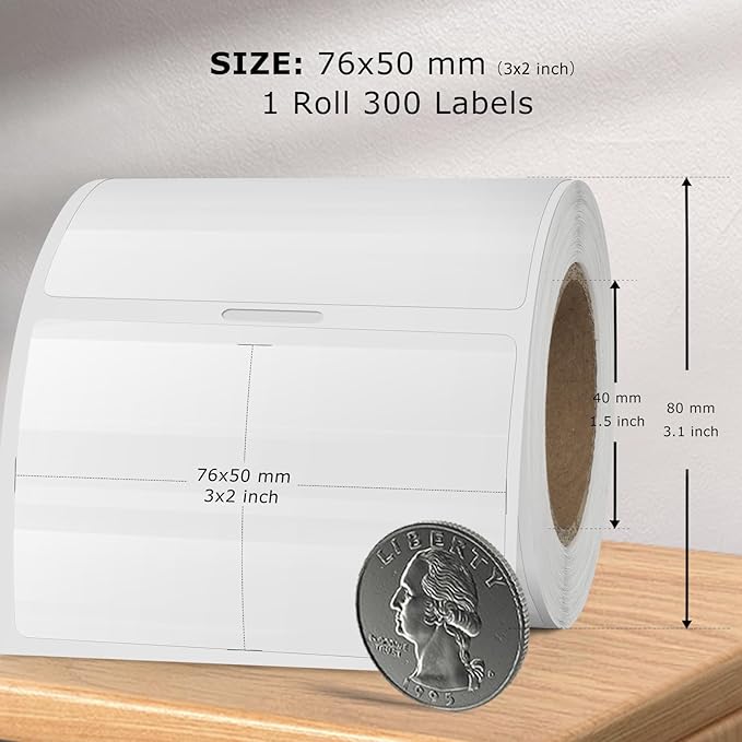 Transparent Thermal Labels 3 × 2 Inch Self Adhesive Printer Clear Stickers Vinyl Waterproof Roll Decals Rectangle Name Tag for Address Design DIY Logo Business 300 PCS