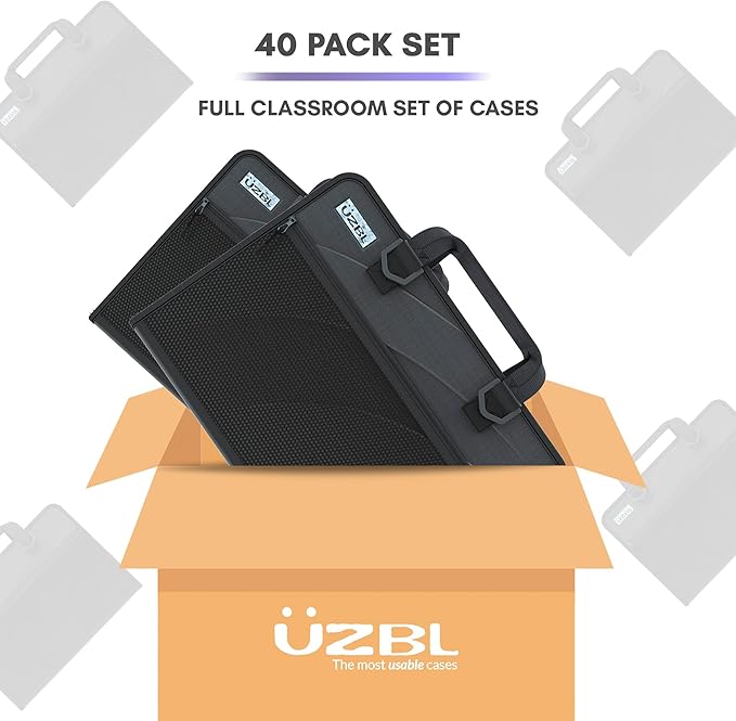 13-14 Inch Protective Always-on Chromebook Hard Case with Accessory Pouch and Adjustable Shoulder Strap, 40 Pack