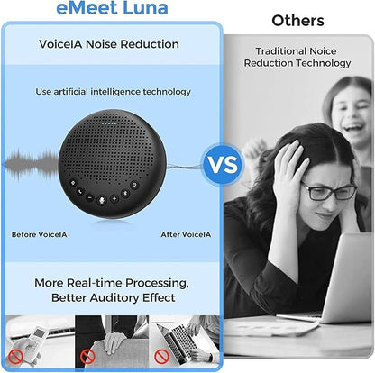 EMEET Conference Speaker and Microphone Luna 360° Voice Pickup w/Noise Reduction/Mute/Indicator USB Bluetooth Speakerphone w/Dongle for 8 People Daisy Chain for 16 Compatible with Leading Software