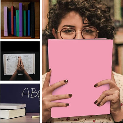 2 Pack Stretchable Book Sleeve Covers, for Paperbacks Hardcover Textbooks up to 9" x 12", Office Supplies with Free Sticker Labels (Grey + Pink)