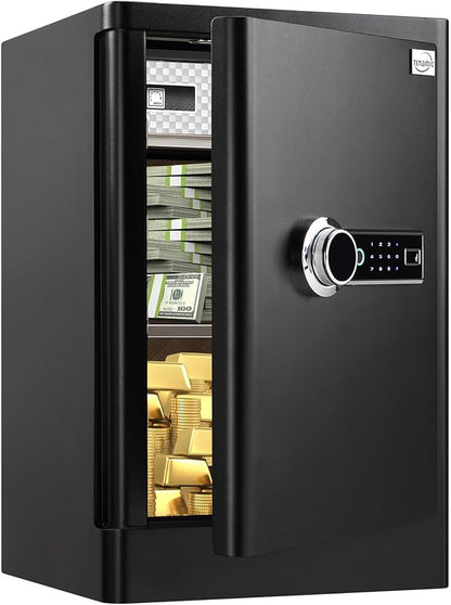 Tenamic Fireproof Fingerprint Safe Box 3.02 Cuft with Separate Lock Box and Hidden Bottom Compartment, Touch Screen Keypad Security Box with Induction Light and Leather Key Card Pouch