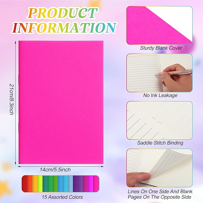 Gueevin 15 Pcs Blank Books for Kids to Write Stories Bulk Composition Notebooks Colorful Soft Cover Notebooks for Drawing Ruled Lined Journals Sketching Kindergarten Easter Gift (Cute Colors)