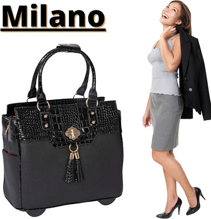 JKM and Company Alligator Compatible With Computer iPad, Laptop Tablet Rolling Tote Bag Briefcase Carryall Bag