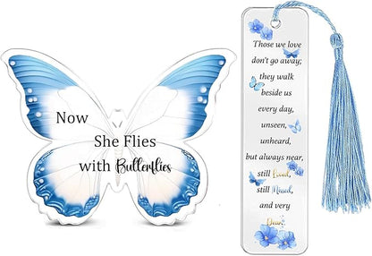 Gifts for Women Men Memorial Butterfly Shape Acrylic Bookmark Sympathy Gifts Now She Flies with Butterflies Plaques Remembrance Present in Memory of Loved Gifts Sympathy Reminder for Loss of Lved One