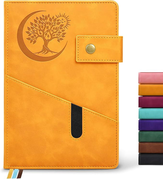 Blank Journal Notebook, A5 Hardcover Leather Sketchbook with 200 Pages Thick Blank Paper for Men Women, Unlined Drawing & Writing Journal, 5.9" x 8.4" Plain Notebook (yellow)