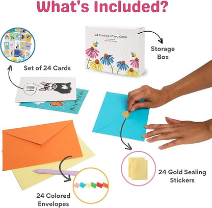 Thinking of You Cards with Envelopes, Set of 24 Large 5x7 Thinking of You Cards Assortment Box with Envelopes and Gold Seals