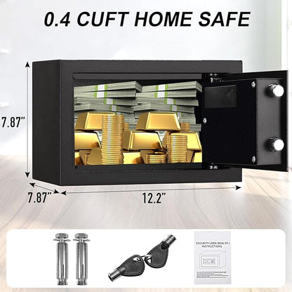 Tenamic Fireproof Safe Box 0.4 Cuft Electronic Digital Security Box, Keypad Small Lock Box Cabinet Safes with Internal Light, Solid Alloy Steel Office Hotel Home Mini Safe with 2 Passwords, Black