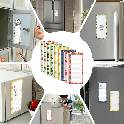 9 Pack Magnetic Notepads for Refrigerator, Magnetic Notepads for Refrigerator, Fruit Design Magnetic Grocery List Pad for Fridge, Full Magnet Back Shopping Lists, 25 Sheets Per Note Pads