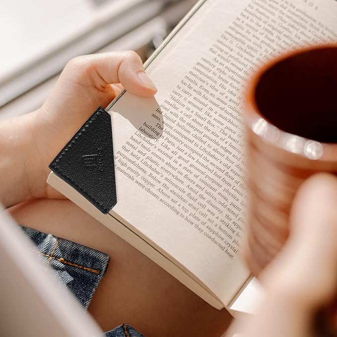 3/6 Pieces Leather Bookmarks Handmade Page Marker for Men Women, Faux Leather Page Clips Corner Book Markers for Teachers Gift for Writers Bookworm Book Lovers (06-Black Brown*6)