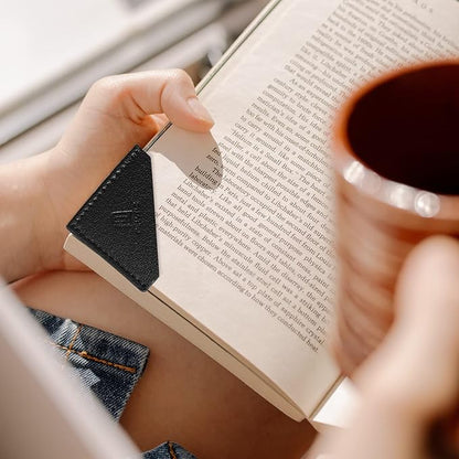 3 Pieces Leather Bookmarks Handmade Page Marker for Men Women, Faux Leather Page Clips Corner Book Markers for Teachers Gift for Writers Bookworm Book Lovers (06-Black Brown)