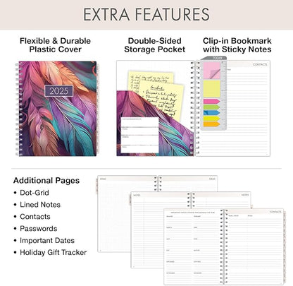 Essential PRO 2025 Daily, Weekly & Monthly Planner, 7"x9": 14 Months (Nov 2024 - Dec 2025) Monthly Tabs,Daily Tracking,Notes Pages,Storage Pocket,Bookmark w Sticky Notes (Pastel Peacock)