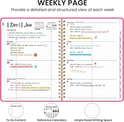 2026 Planner, Weekly and Monthly Calendar Planner, January 2026 - December 2026, Hardcover 2026 Calendar Planner Book with Tabs For Women & Men, Inner Pocket, Spiral Bound, Perfect for Office Home School Supplies - A5 (6.3" x 8.5"), Berry Pink