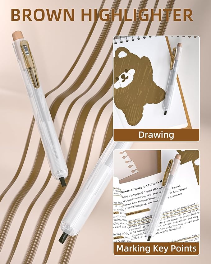 Nicpro 13PCS Pastel Gel Ink Pen Set with Case, Cute Retractable 0.5mm Fine Point Pen, 12 Black Ink Pen with 1 Highlighter, Aesthetic Drawing Pen for Student Note Taking,Writing,Office Supplies (Brown)