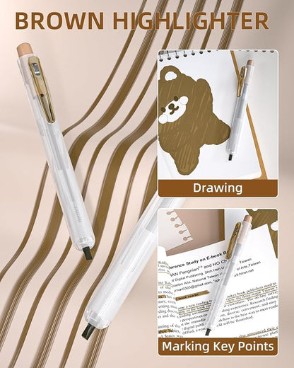 Nicpro 13PCS Pastel Gel Ink Pen Set with Case, Cute Retractable 0.5mm Fine Point Pen, 12 Black Ink Pen with 1 Highlighter, Aesthetic Drawing Pen for Student Note Taking,Writing,Office Supplies (Brown)