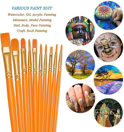 BOSOBO Paint Brushes Set, 2 Pack 20 Pcs Round Pointed Tip Paintbrushes Nylon Hair Artist Acrylic Paint Brushes for Acrylic Oil Watercolor, Face Nail Art, Miniature Detailing & Rock Painting, Orange