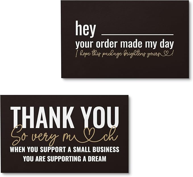 ITZAMNA Thank you for supporting small business cards Customer appreciation note cards Pink Script with Heart Pack of 100 black