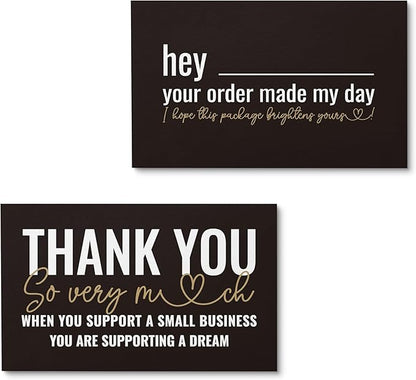 ITZAMNA Thank you for supporting small business cards Customer appreciation note cards Pink Script with Heart Pack of 100 black