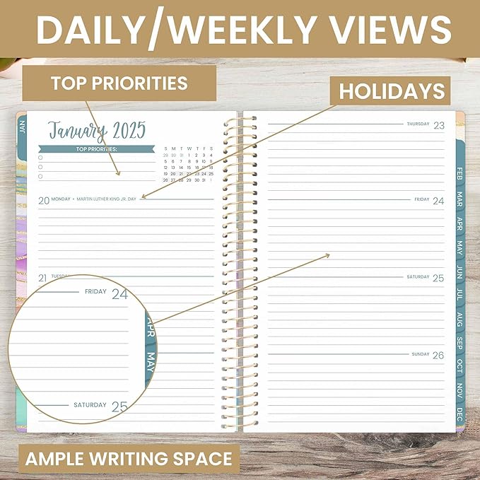bloom daily planners 2025 Planner - Calendar Year Day Planner (January 2025 - December 2025) - 5.5” x 8.25” - Weekly & Monthly Agenda Organizer Book with Stickers & Bookmark - Watercolor Waves