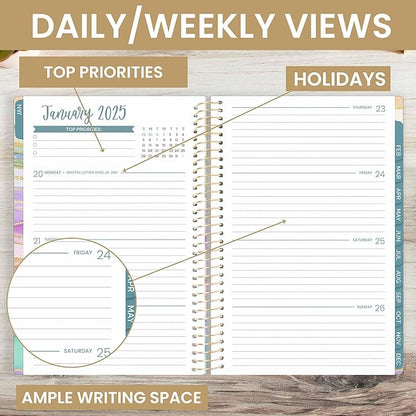 bloom daily planners 2025 Planner - Calendar Year Day Planner (January 2025 - December 2025) - 5.5” x 8.25” - Weekly & Monthly Agenda Organizer Book with Stickers & Bookmark - Watercolor Waves