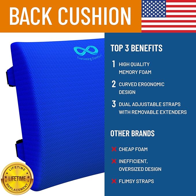Everlasting Comfort Lumbar Support Pillow for Office Chair - Memory Foam Back Cushion for Chair, Car, Couch - Lumbar Pillow Promotes Better Posture, Back Pain Relief - Ideal for Gaming and Desk Chairs