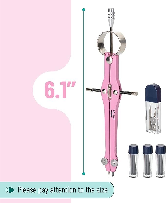 Mr. Pen- Professional Compass for Geometry, Pink, Extra Leads, Metal Compass, Compass, Compass Drawing Tool, Drawing Compass, Drafting Compass, Compass for Students, Compass for Woodworking
