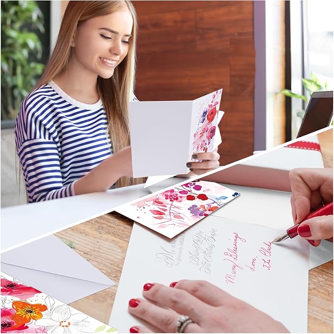 48 Pack Blank Cards and Envelopes, Watercolor Flowers Blank Greeting Cards, Blank Cards for All Occasion